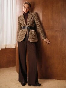 MOTF PREMIUM 千鸟格纹腰带西装外套