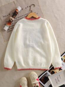 SHEIN Tween Girl Loose Casual Minimalist Comfortable Round Neck Long Sleeve Butterfly Pattern Sweater Fall Winter - Apricot - View 2