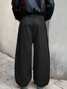 Manfinity EMRG Casual Loose Wide Leg Button Slant Pocket Men Striped Pants, 2000s Style, For Fall