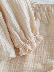 SHEIN Vintaside Kids 2 件套女婴休闲学院风翻领长袖上衣和裤子套装，适合春秋季日常穿着 - 杏色 - 查看 7