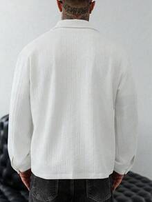 Manfinity Homme 男士休闲衬衫夹克，立领纽扣长袖开衫，双口袋，适合日常、休闲、时尚、通勤、街头风格、春秋季 - 白色 - 查看 2