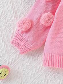 Baby & Girl Fashionable Cute Versatile Ball Decor Sweater Set, Woolen Top & Flared Pants Fall Winter - Baby Pink - View 7