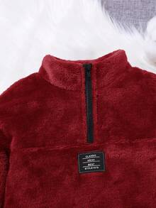 Unisex Baby Casual Plush Stand Collar Loose Fit Thick Sweatshirt, Suitable For Christmas, Autumn/Winter - Burgundy - View 4