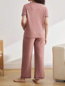 BloomMama Maternity Short Sleeve Pants Casual Pajamas - Dusty Pink - View 2