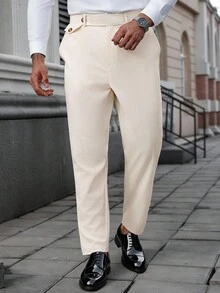 Manfinity Mode Pantalones casuales de unicolor para hombres de talla grande, para el otoño - Albaricoque - Ver 4