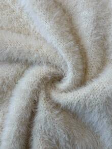 Elenzga 女式纯色V领无袖褶皱针织连衣裙，秋冬 - 杏色 - 查看 7