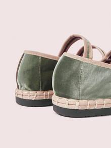 CUCCOO DOLLMOD Giày bệt Mary Jane nhung thanh lịch dành cho nữ có quai đôi song song, thoải mái và thời trang, màu xanh lá cây nhạt - Màu xanh nhạt - Xem 5