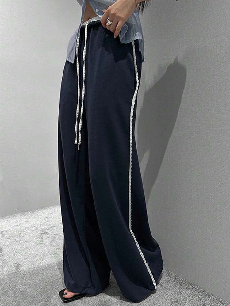Women's Lace Patchwork Unique Design Loose Casual Wide Leg Pants