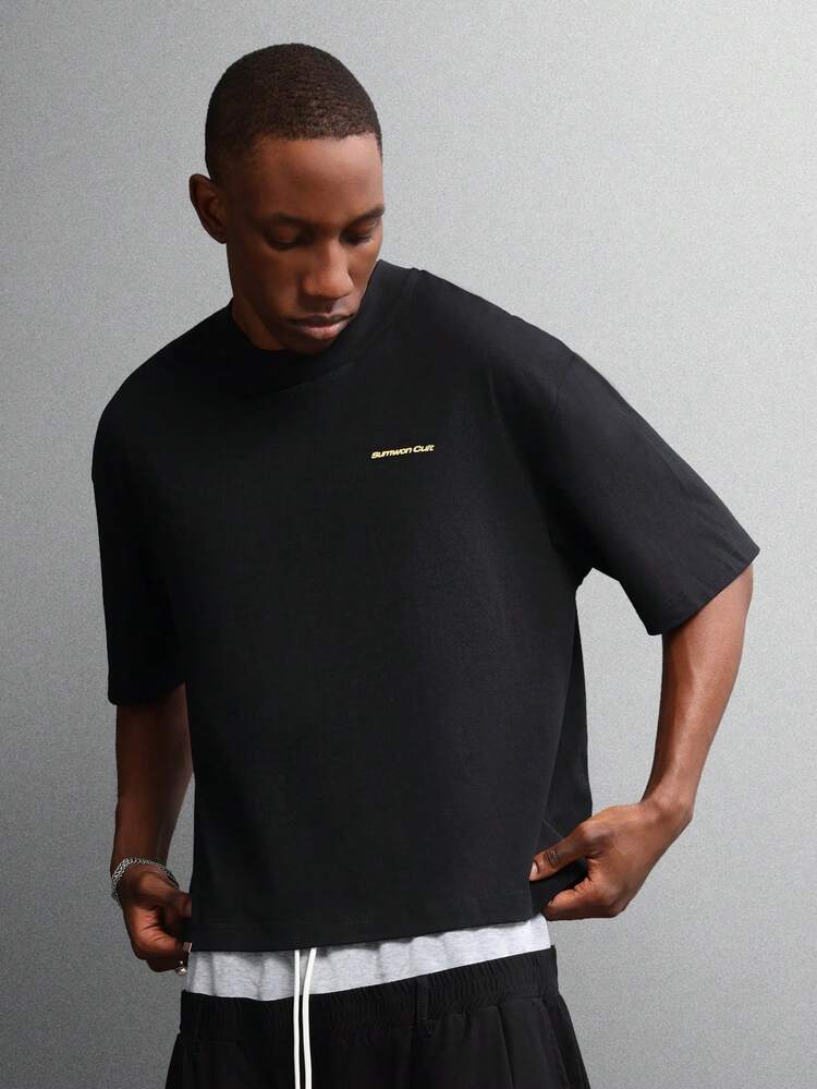 Boxy Crop T-Shirt With Chain And Key Print