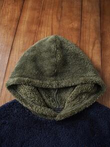 Manfinity NXTstreet Men's Casual Knitted Colorblock Coral Fleece Double-Sided Fleece Patchwork Hoodie Men Fuzzy Hoodies Men Fleece Hoodie Men Sherpa Hoodie Men Hoodies Pullover Teddy Bear Hoodie Men , Fall Winter, Long Sleeve Top - Multicolor - View 6