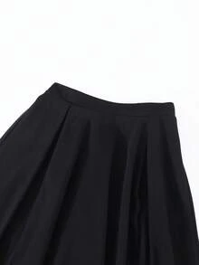 2pcs/Set Teenage Girls' Contrast Color Lace Collar Bow Cropped Top And Solid Color Mini Skirt Suit, Sweet & Retro Style - Black - View 5