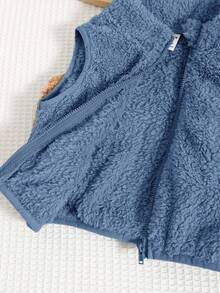 SHEIN 2pcs Baby Boy/Girl Cute Solid Color Fluffy Vest Jacket Set, Autumn/Winter Fall