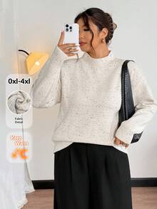 Firerie Áo len chui đầu cổ tròn tay dài thường ngày cho nữ/Áo len cổ lọ nửa tay nhỏ cổ đứng dài tay mùa thu đông phối màu cỡ lớn Áo len chui đầu dáng rộng/Áo len mặc hàng ngày phong cách đại học/Áo len mặc nhà thường ngày/Áo len công sở đơn giản - Màu be - Xem 4