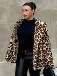 Firerie 大码女式秋冬时尚复古黑帮妻子豹纹仿皮草大衣，适合情人节、音乐会、演出、约会、正式晚会、婚礼、性感、优雅、通勤、返校、度假、海滩、优雅浪漫、办公室女神、美人鱼风格、生日派对 - 彩色 - 查看 6
