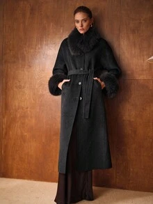 MOTF PREMIUM ABRIGO DE LANA CON CINTURÓN Y BOTONES PARA OTOÑO E INVIERNO - Gris - Ver 6