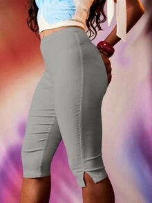 MISSGUIDED Quần Capri cạp cao Pedal Pushers Quần lửng ôm vừa vặn, dáng ôm, phù hợp cho văn phòng, công sở, mặc thường ngày, mùa hè, mùa xuân - Xám - Xem 6