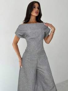 Firerie Bộ đồ vest nữ mùa hè mới thanh lịch, giản dị, màu trắng hở vai và quần ống rộng - Màu Xám nhạt - Xem 4