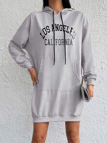 Cottnline Hanorac cu glugă pentru femei, model casual cu litere, cu buzunar și șnur, toamnă