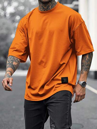 Manfinity LEGND Camiseta de manga corta de cuello redondo de unicolor casual para hombre, verano
