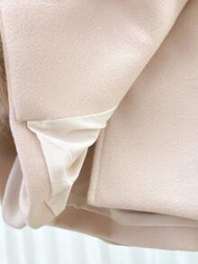 SHEIN 年轻女孩纯色休闲羊毛大衣，仿毛领，女士秋冬装