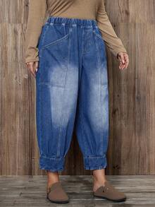 EMERY ROSE Plus Size Women's Casual Elastic Waist Jeans, All Season - Blue - View 6