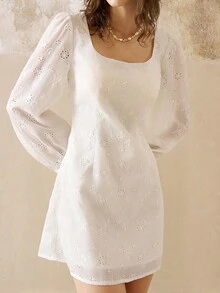 Cévolie 女式白色刺绣长袖迷你连衣裙
