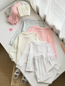 8件套女童针织圆领长袖休闲百搭叠穿上衣，多种颜色可选（灰色、粉色、白色、黄色） - 彩色 - 查看 2