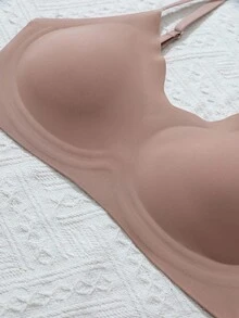 SHEIN Minimalist Comfortable V-Neck Gather Seamless Jelly Adhesive Bra - Mocha Brown - View 6