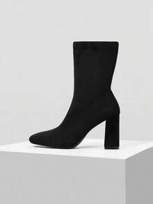 MOTF 女士时尚黑色粗跟中筒靴 - 黑色 - 查看 2