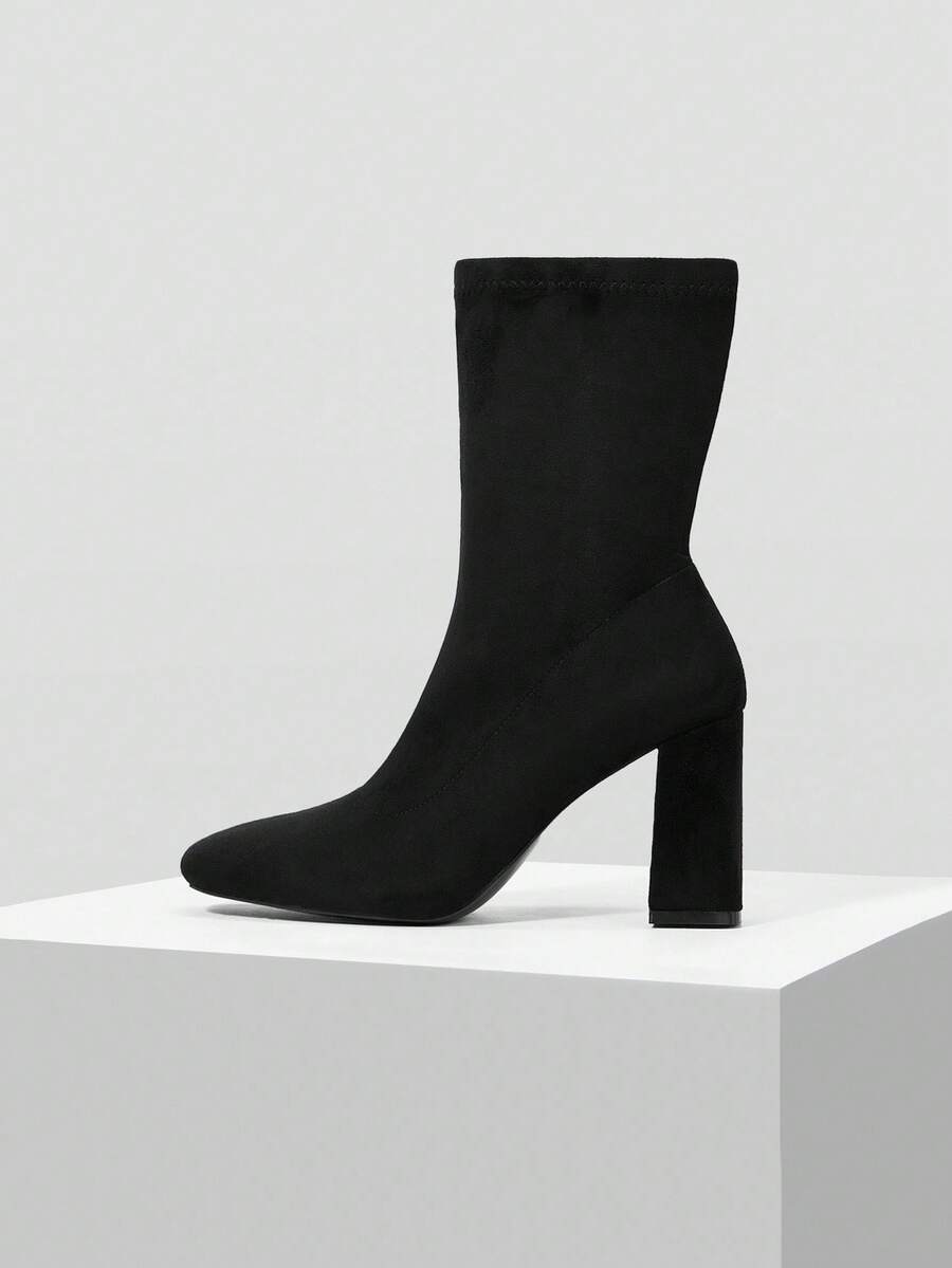 MOTF 女士时尚黑色粗跟中筒靴 - 黑色 - 查看 2