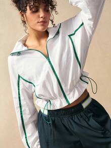 VARSIVA Women's Contrast Color Zipper Drawstring Long Sleeve Casual Sports Jacket For Women, Women Tennis Jacket Athletic Jacket - Multicolor - View 5