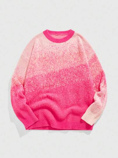 Street Life Jersey de cuello redondo con hombros caídos de punto casual y versátil con efecto degradado, para otoño e invierno