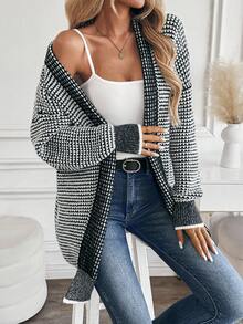 EMERY ROSE New V-Neck Mixed Yarn Multi-Color Cardigan, European And American Elegant Versatile Minimalist Fashion Knit Top - Black - View 4