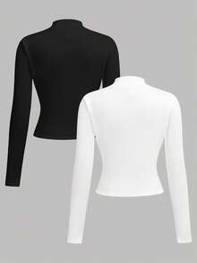 Girlism Tween Mädchen Basis Rollkragen Thermo-Langarmshirt, schwarze & weiße enge Tops für Teenager, enge Tops für Tween Mädchen, schwarz-weiße Tops für Tween Mädchen, Teenager Tops, enge Tops für Herbst und Winter - Schwarz und Weiss - Übersicht 2