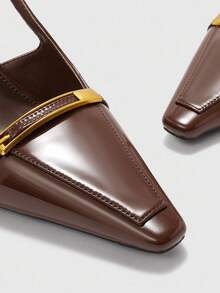 CUCCOO BIZCHIC 女士时尚棕色漆皮方头细高跟鞋，适合通勤、约会、聚会、派对等场合 - 棕色 - 查看 7