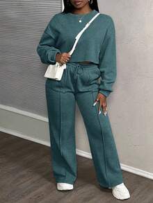 Slaydiva 春夏新款音乐节,复活节,纳什维尔,生日派对,毕业季,学生装,日常休闲,百搭百搭,休闲,度假,邮轮旅行,海滩,日光浴,休闲街头风,雪花印花,宽松运动服,2件套 - 墨綠色 - 查看 3