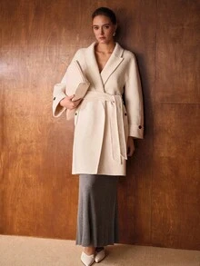 MOTF PREMIUM WOOL BLEND BELTED DOUBLE-FACED OVERCOAT, AUTUMN/WINTER - Apricot - View 6