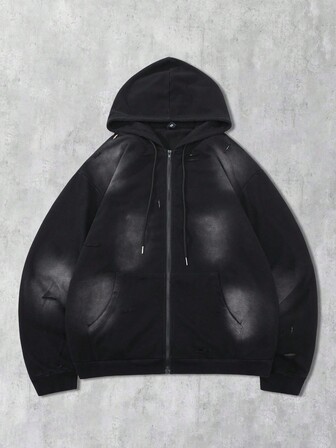 Street Life Unisex Streetwear Style Distressed Graphic Zip Up Hoodie Sweatshirt, Fall