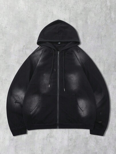 Street Life Sudadera con capucha y cremallera con gráfico desgastado de estilo streetwear unisex, otoño