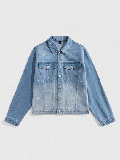 Street Life Giacca di jeans corta da uomo con maniche lunghe e decorazioni in strass, stile vintage da strada