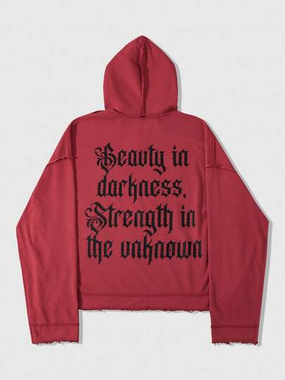 Street Life Men's Frayed Hem Printed Hoodie, Loose Cropped Fit, Fall