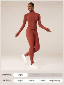 GLOWMODE FeatherFit™ For DD+ Slim-It Streamline Performance Secure Pockets Zip Up Long Sleeve Jacket Low Impact Yoga Pilates Daily Fall - Redwood - View 9