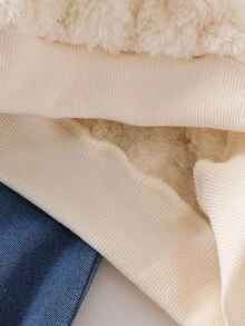 SHEIN Playful Pals 女婴碎花长袖上衣和心形毛绒牛仔裤套装，秋冬 - 白色 - 查看 4