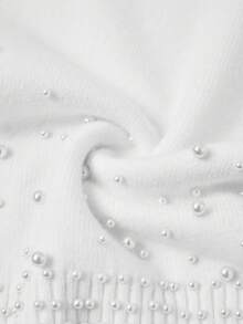 Ellevyn Suéter feminino elegante de cor sólida, decote em V, manga comprida, com detalhes em pérolas, adequado para várias ocasiões no outono/inverno - Branco - Ver 5