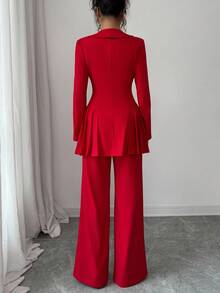 Elenzga بدلة نسائية أنيقة رومانسية، تشمل جاكيت بياقة وأكمام طويلة وخصر ضيق بتصميم A-line وبنطال ساق مستقيمة