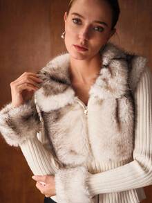 MOTF PREMIUM CONTRAST FUZZY PANEL ZIP PLACKET CARDIGAN - White - View 7