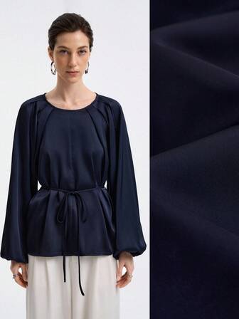 Aalyst Men's Casual Solid Color Pleated Shoulder Design Long Sleeve Cinched Cinched Waist Shirt, Suitable For Home And Commute, Autumn Fall Cloth For Women