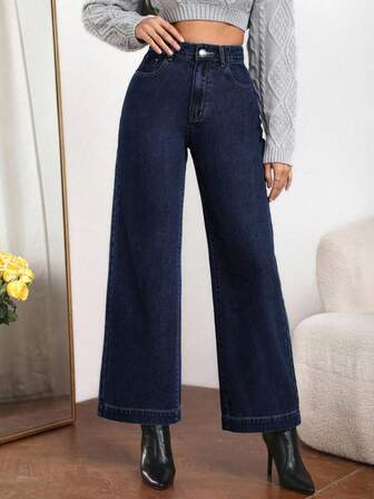 EMERY ROSE Plus Size Avslappnade Raka Jeans Med Sneda Fickor, Höst