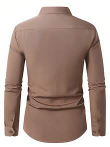 Calvornis Áo sơ mi nam tay dài đơn hàng khuy đơn màu, thường ngày/công sở, dành cho mùa thu, phong cách cổ điển - Cà phê nâu - Xem 2