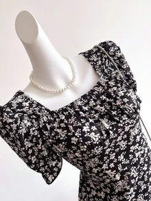 Sweetra Young 青少女方領無袖分裂花卉印花裙